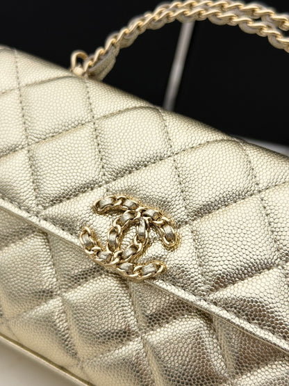 Chanel 25S Caviar Leather Kelly Handle Bag — Gold