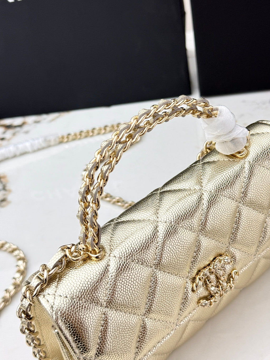 Chanel 25S Caviar Leather Kelly Handle Bag — Gold