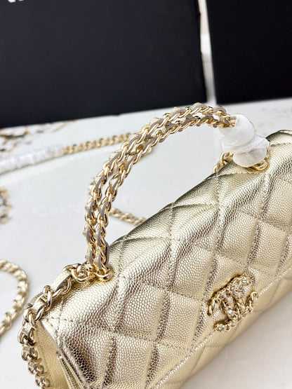 Chanel 25S Caviar Leather Kelly Handle Bag — Gold