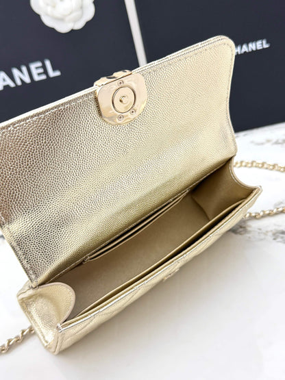 Chanel 25S Caviar Leather Kelly Handle Bag — Gold
