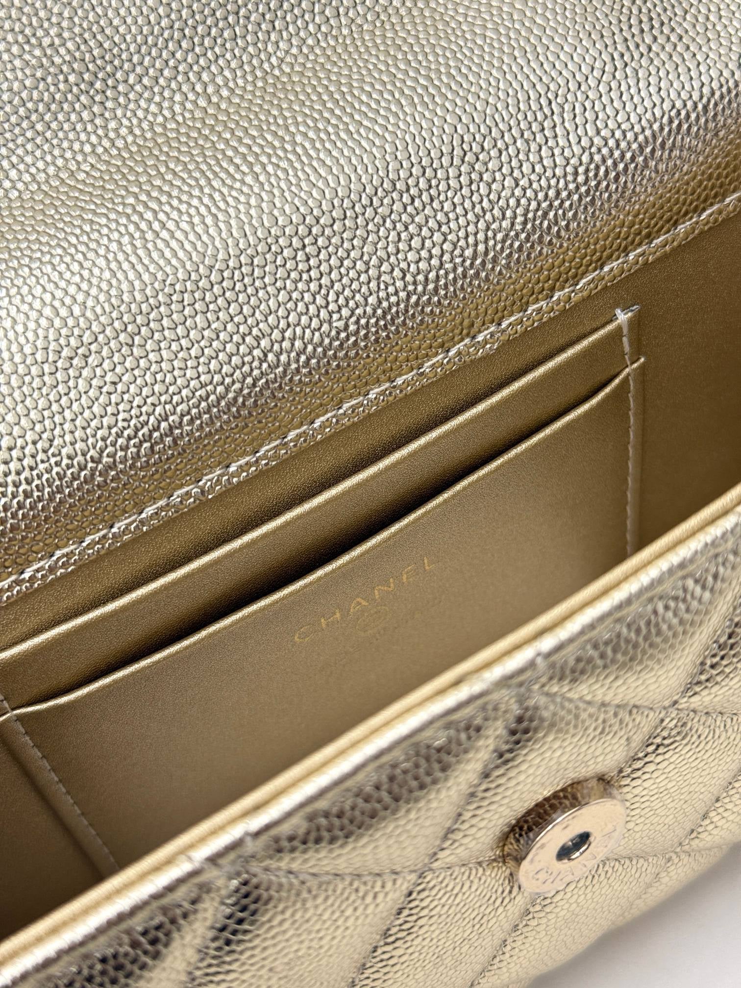 Chanel 25S Caviar Leather Kelly Handle Bag — Gold