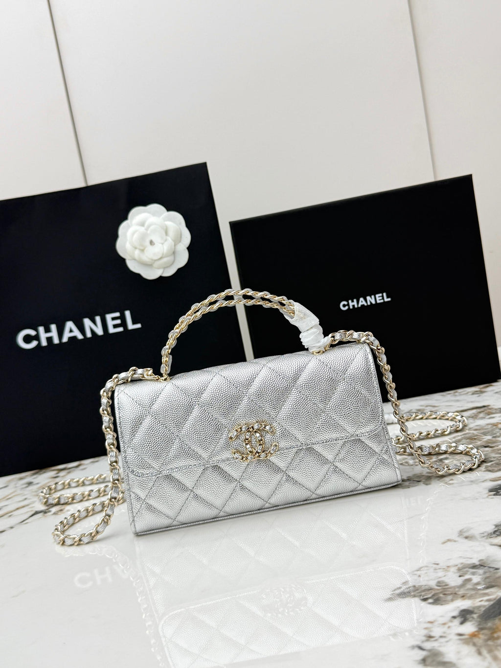 Chanel 25S Caviar Leather Kelly Handle Bag — Glacier Silver
