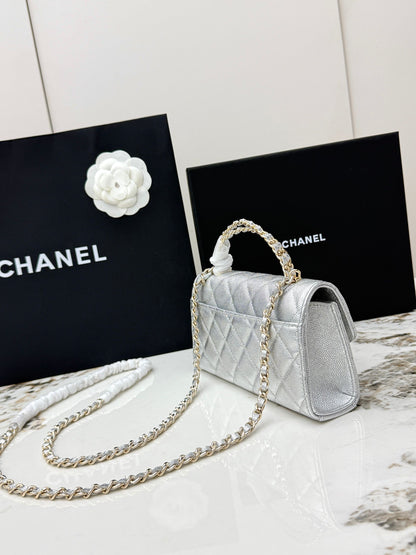 Chanel 25S Caviar Leather Kelly Handle Bag — Glacier Silver