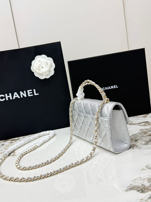 Chanel 25S Caviar Leather Kelly Handle Bag — Glacier Silver