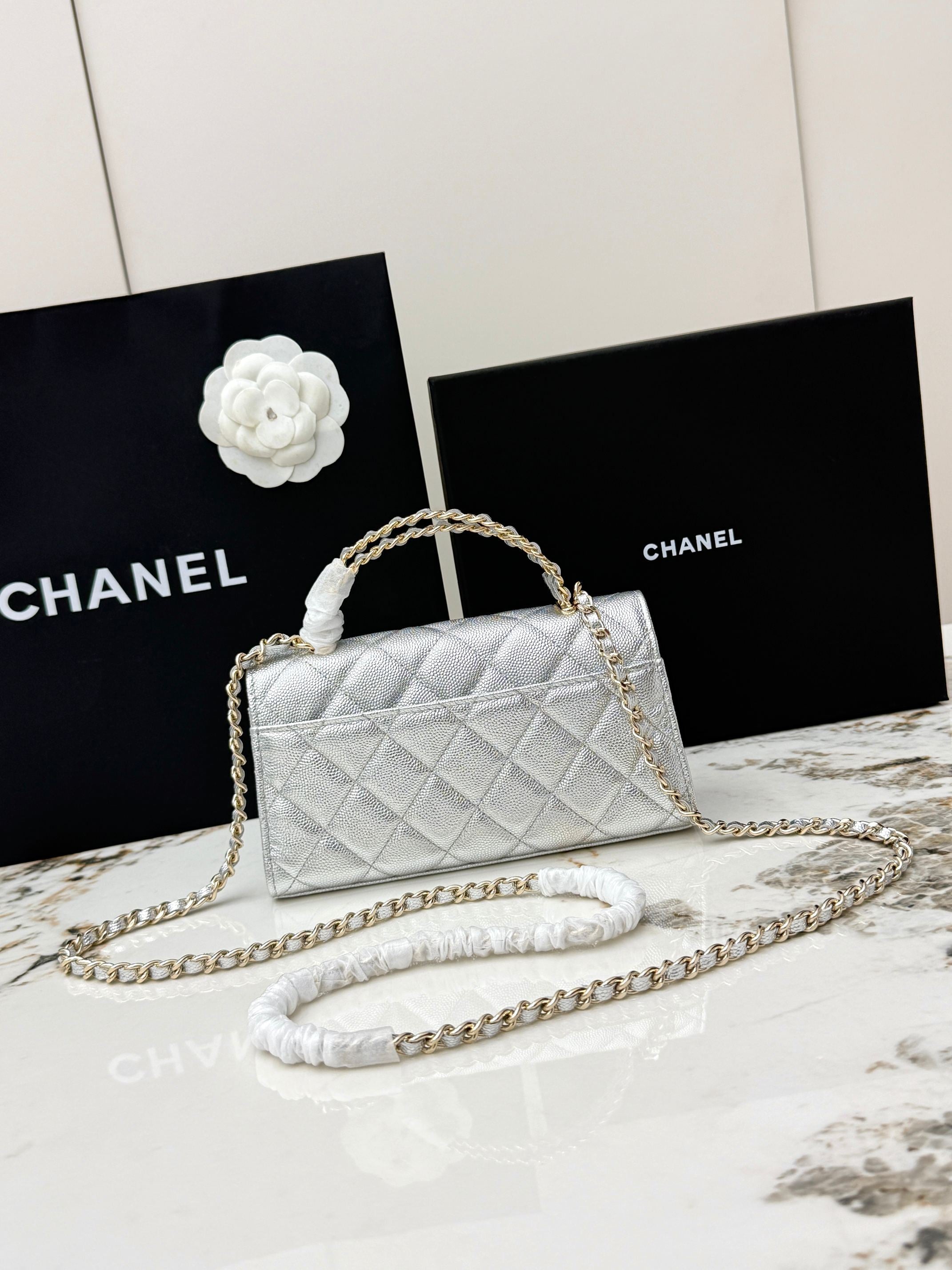 Chanel 25S Caviar Leather Kelly Handle Bag — Glacier Silver