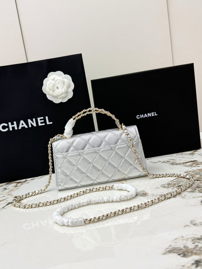 Chanel 25S Caviar Leather Kelly Handle Bag — Glacier Silver