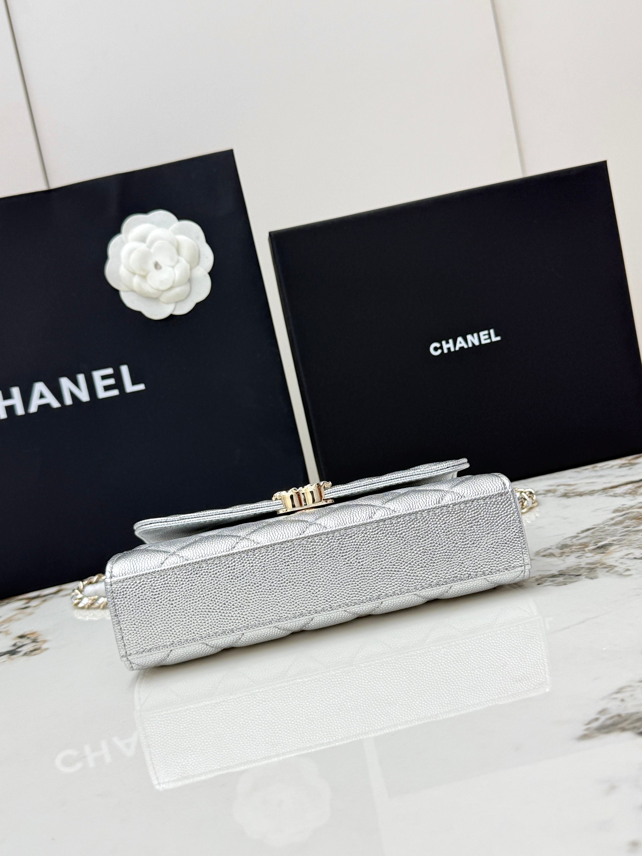 Chanel 25S Caviar Leather Kelly Handle Bag — Glacier Silver