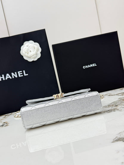 Chanel 25S Caviar Leather Kelly Handle Bag — Glacier Silver