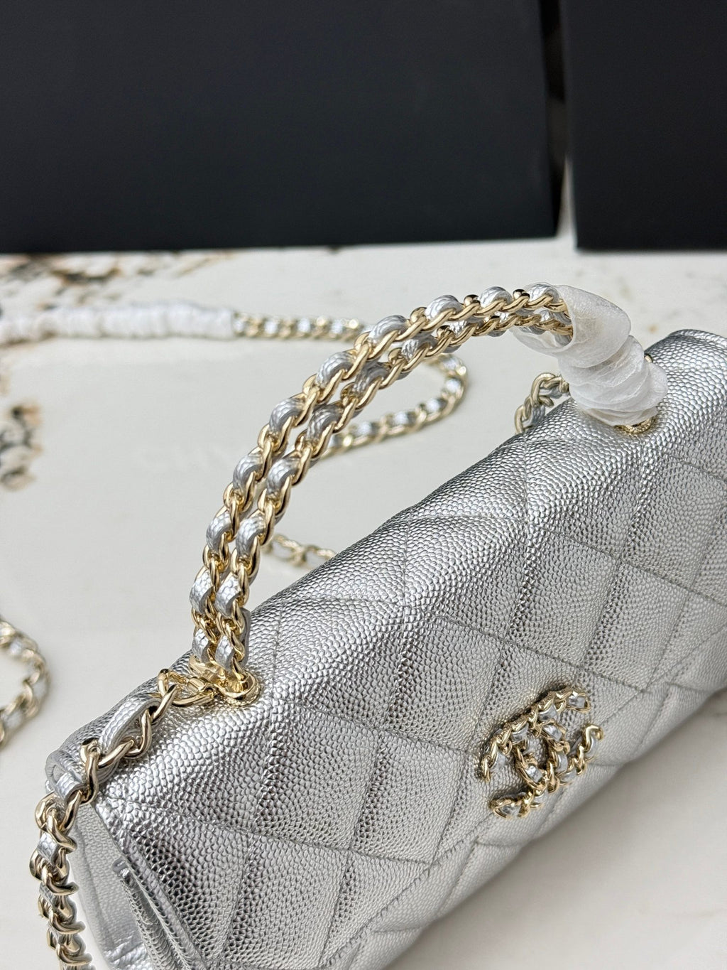 Chanel 25S Caviar Leather Kelly Handle Bag — Glacier Silver