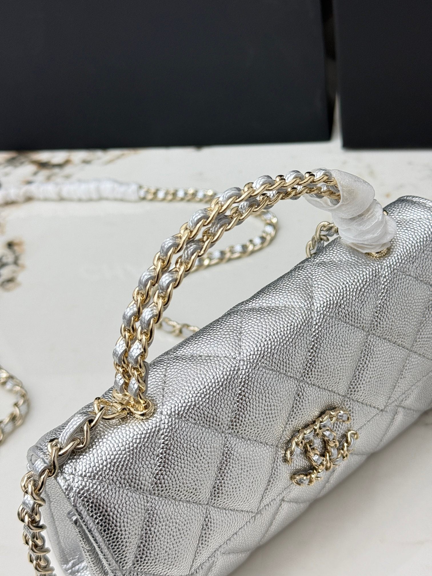Chanel 25S Caviar Leather Kelly Handle Bag — Glacier Silver