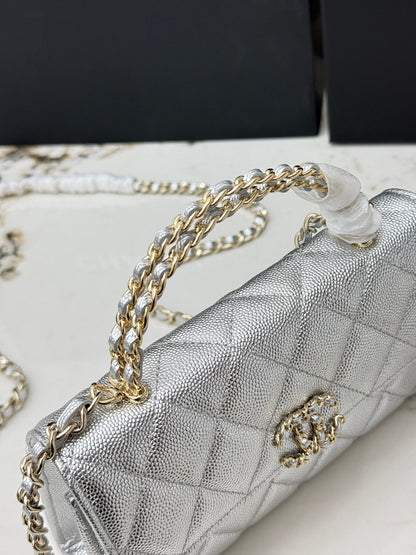 Chanel 25S Caviar Leather Kelly Handle Bag — Glacier Silver