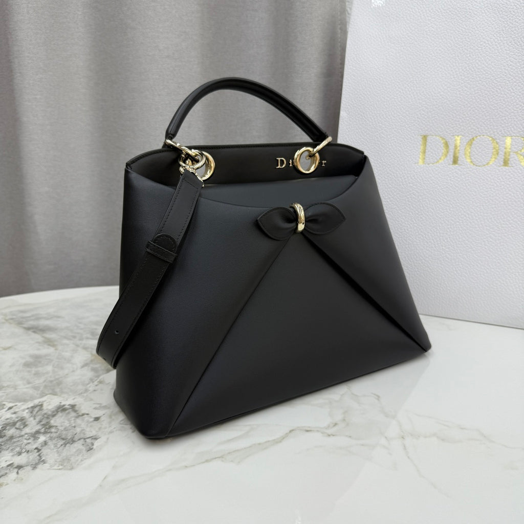Dior 2026 Spring/Summer Bow Handbag — Black with Gold Hardware