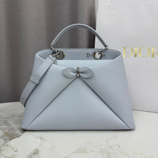 Dior 2026 Spring/Summer Bow Handbag — Ice Blue with Silver Hardware