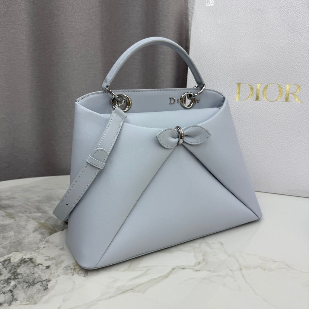 Dior 2026 Spring/Summer Bow Handbag — Ice Blue with Silver Hardware