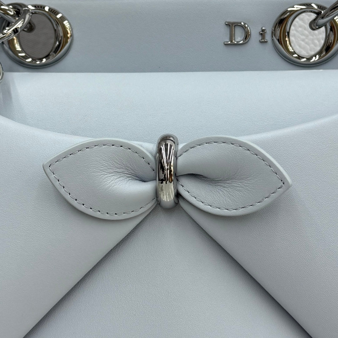 Dior 2026 Spring/Summer Bow Handbag — Ice Blue with Silver Hardware