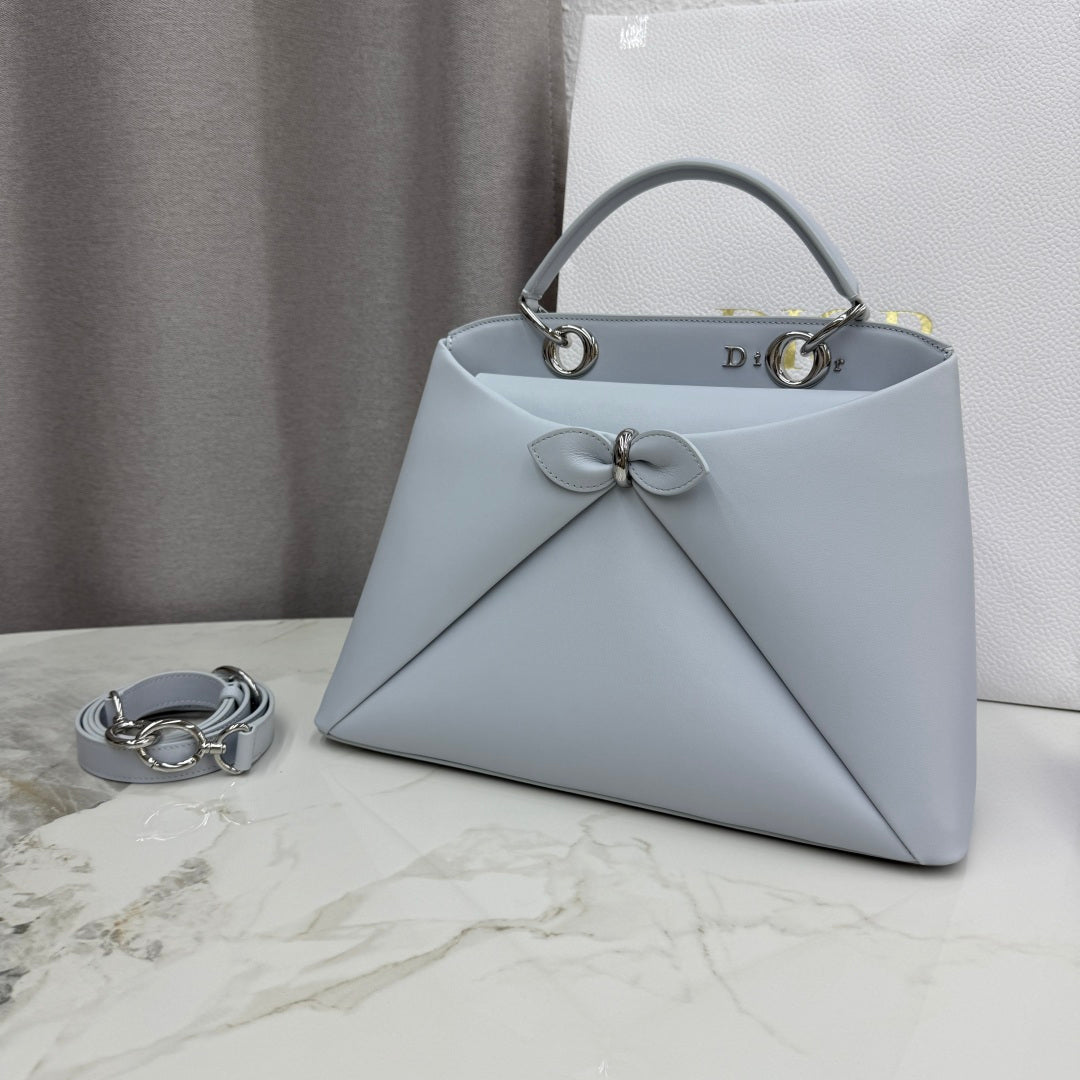 Dior 2026 Spring/Summer Bow Handbag — Ice Blue with Silver Hardware