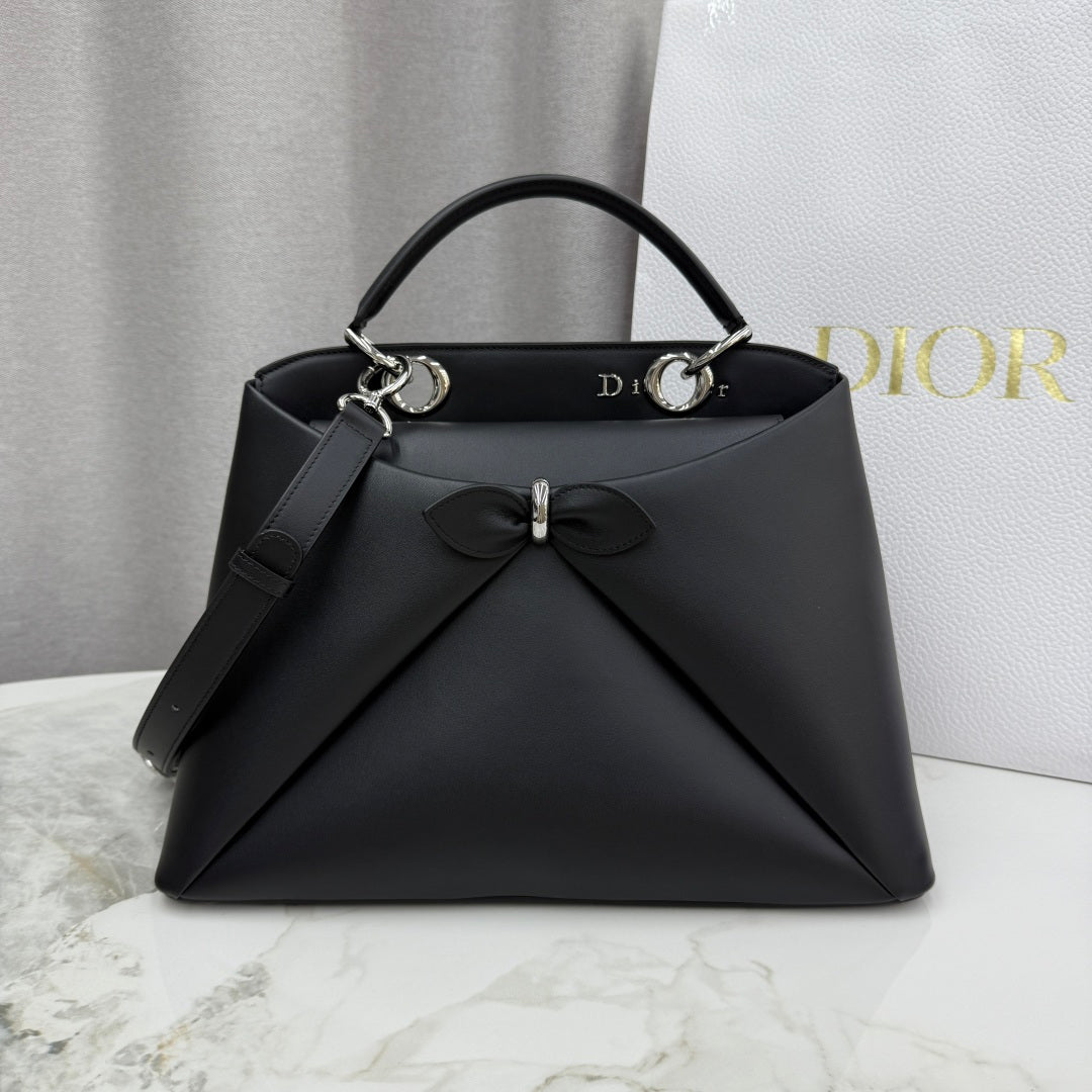 Dior 2026 Spring/Summer Bow Handbag — Black with Silver Hardware