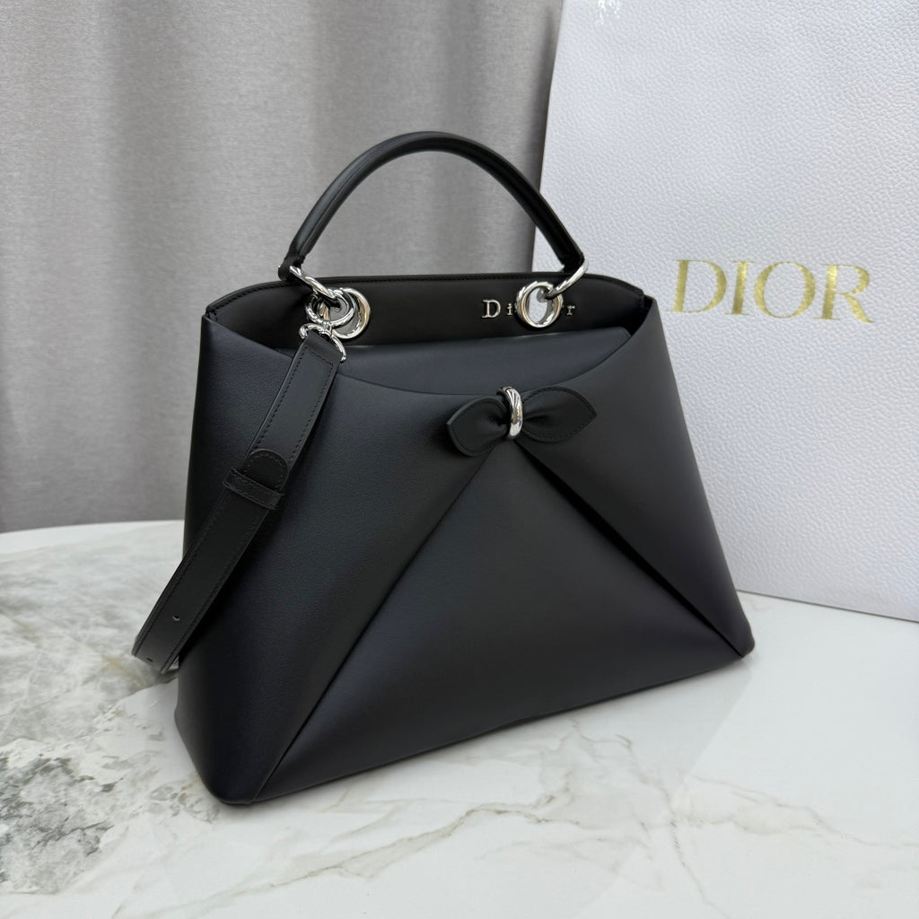 Dior 2026 Spring/Summer Bow Handbag — Black with Silver Hardware