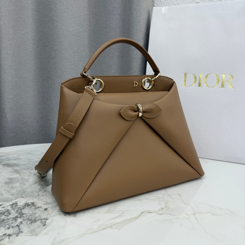Dior 2026 Spring/Summer Bow Handbag — Caramel with Gold Hardware