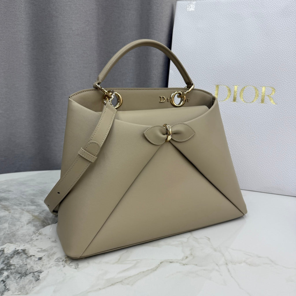 Dior 2026 Spring/Summer Bow Handbag — Apricot with Gold Hardware