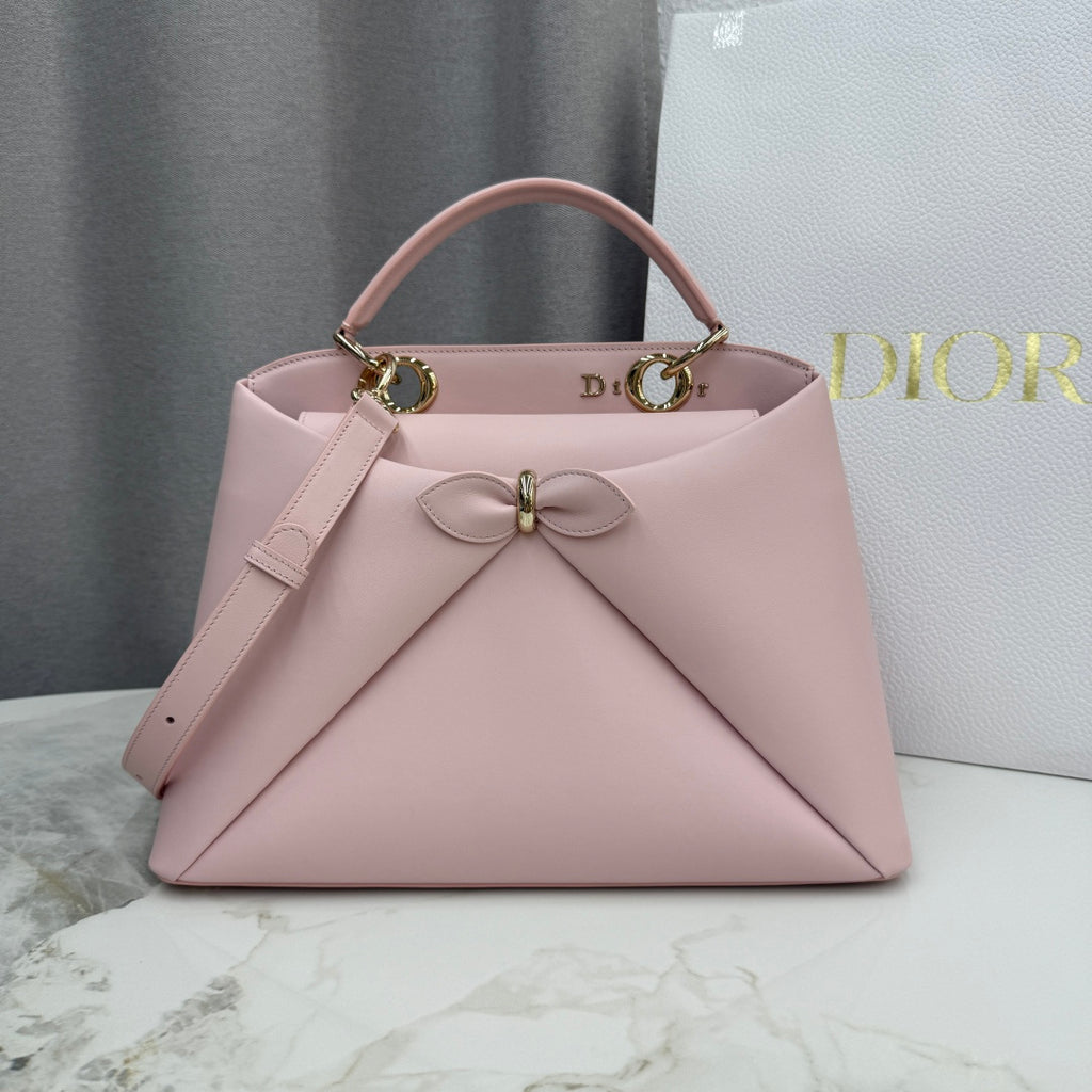 Dior 2026 Spring/Summer Bow Handbag — Blush Pink with Gold Hardware