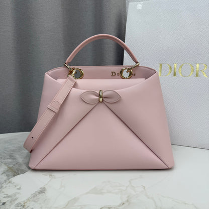 Dior 2026 Spring/Summer Bow Handbag — Blush Pink with Gold Hardware