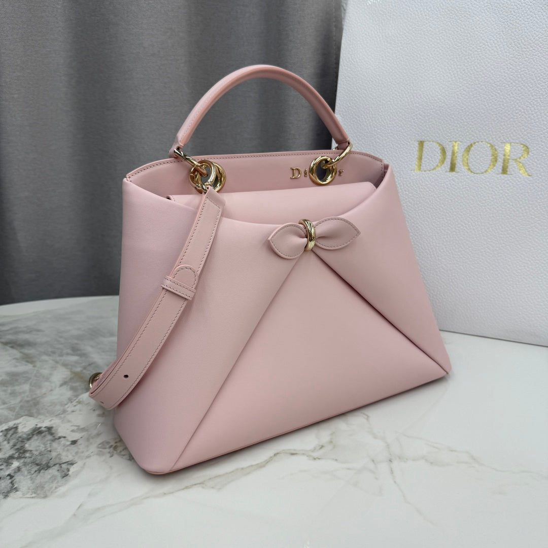 Dior 2026 Spring/Summer Bow Handbag — Blush Pink with Gold Hardware