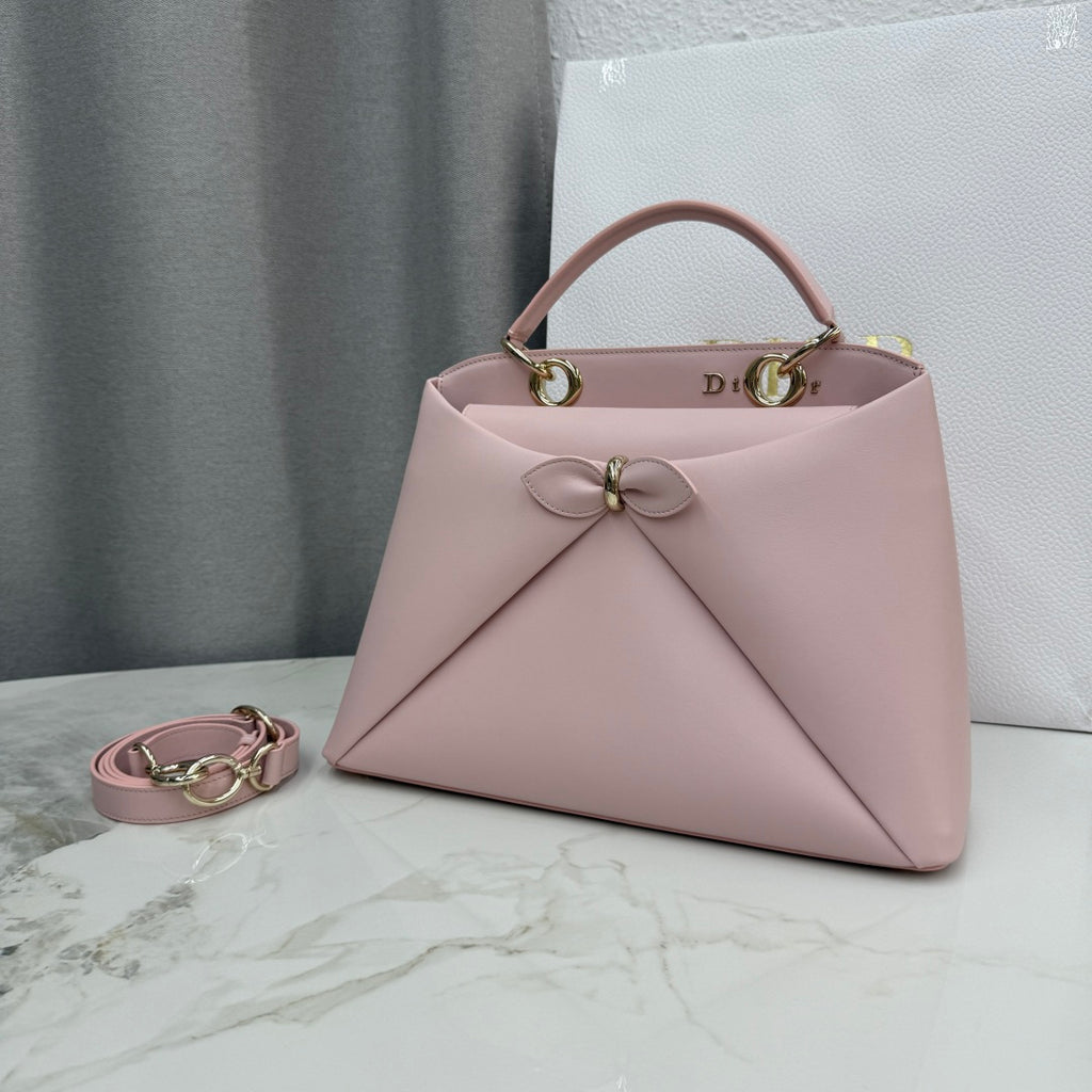 Dior 2026 Spring/Summer Bow Handbag — Blush Pink with Gold Hardware