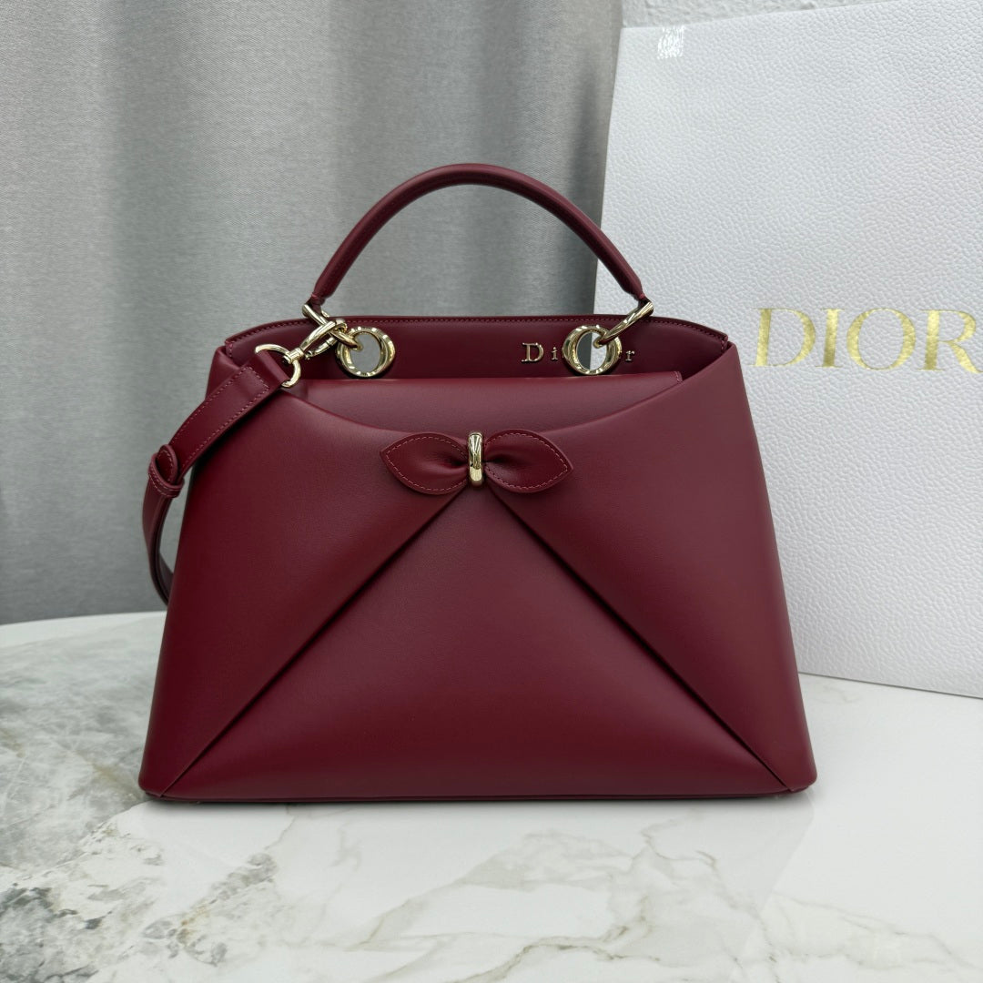 Dior 2026 Spring/Summer Bow Handbag — Burgundy with Gold Hardware