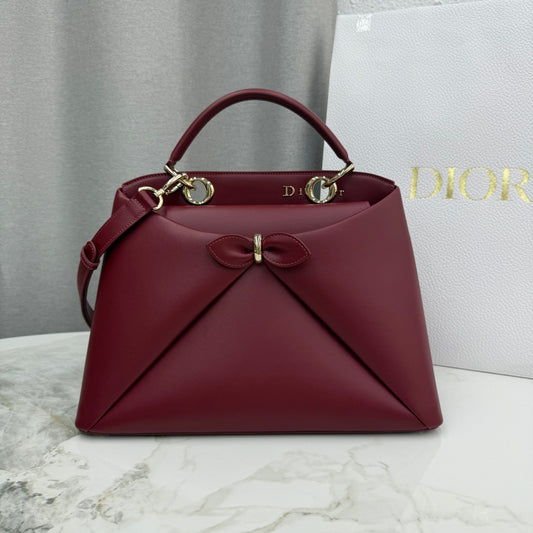 Dior 2026 Spring/Summer Bow Handbag — Burgundy with Gold Hardware