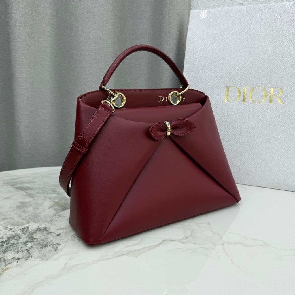 Dior 2026 Spring/Summer Bow Handbag — Burgundy with Gold Hardware
