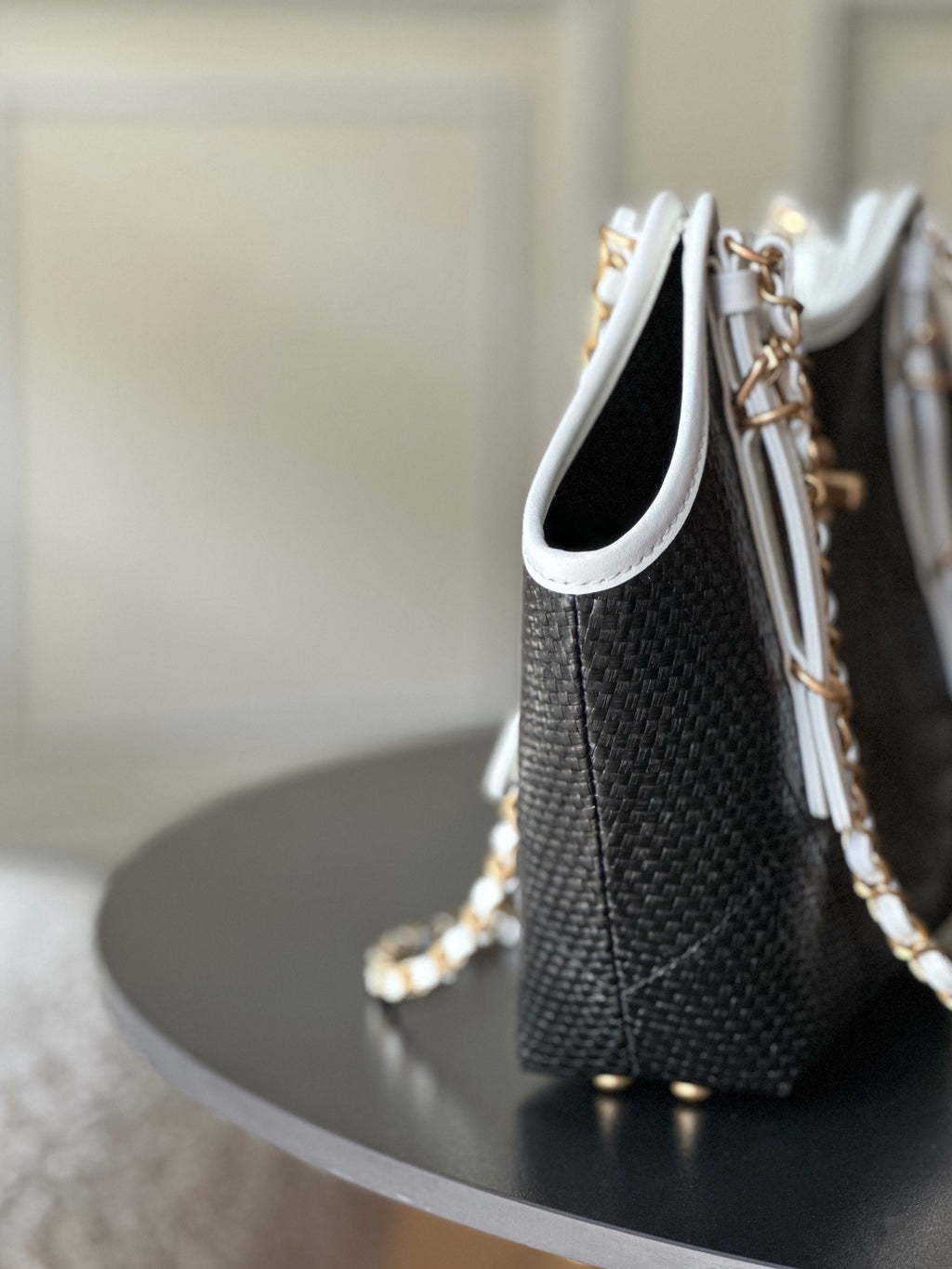 Chanel 25S Maxi Hobo Bag — Grass-Woven Cowhide Tote in Black & White
