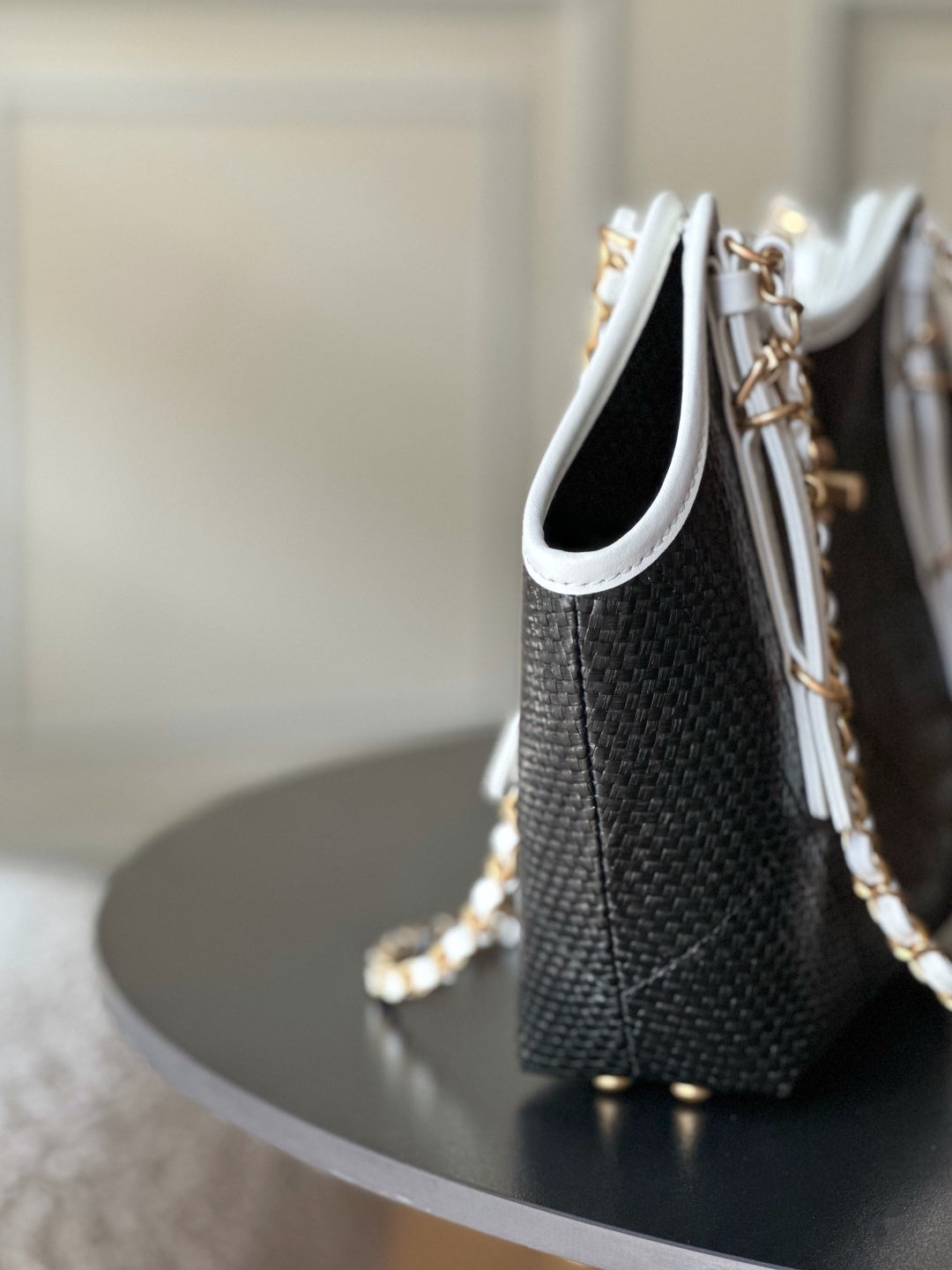 Chanel 25S Maxi Hobo Bag — Grass-Woven Cowhide Tote in Black & White