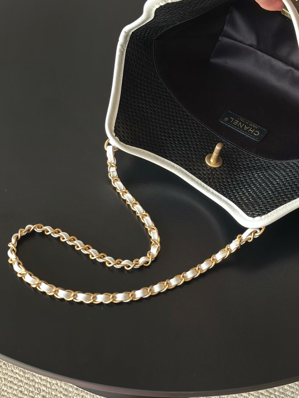 Chanel 25S Maxi Hobo Bag — Grass-Woven Cowhide Tote in Black & White