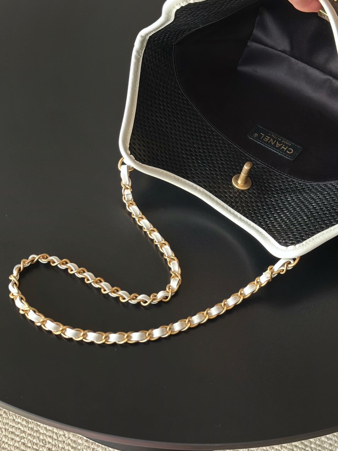 Chanel 25S Maxi Hobo Bag — Grass-Woven Cowhide Tote in Black & White