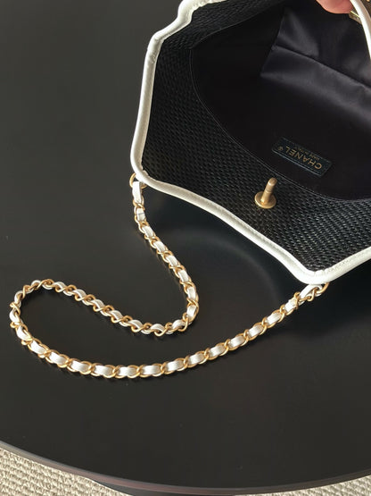 Chanel 25S Maxi Hobo Bag — Grass-Woven Cowhide Tote in Black & White