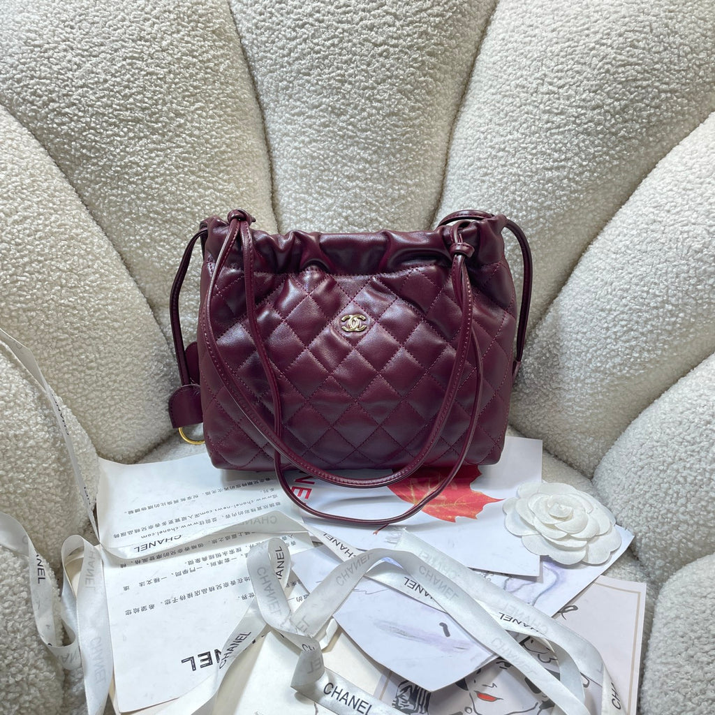 Chanel 25 Small Hobo Bag Burgundy & Gold