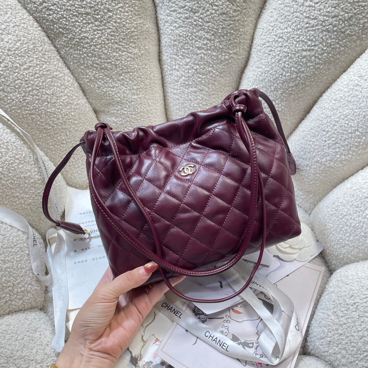 Chanel 25 Small Hobo Bag Burgundy & Gold