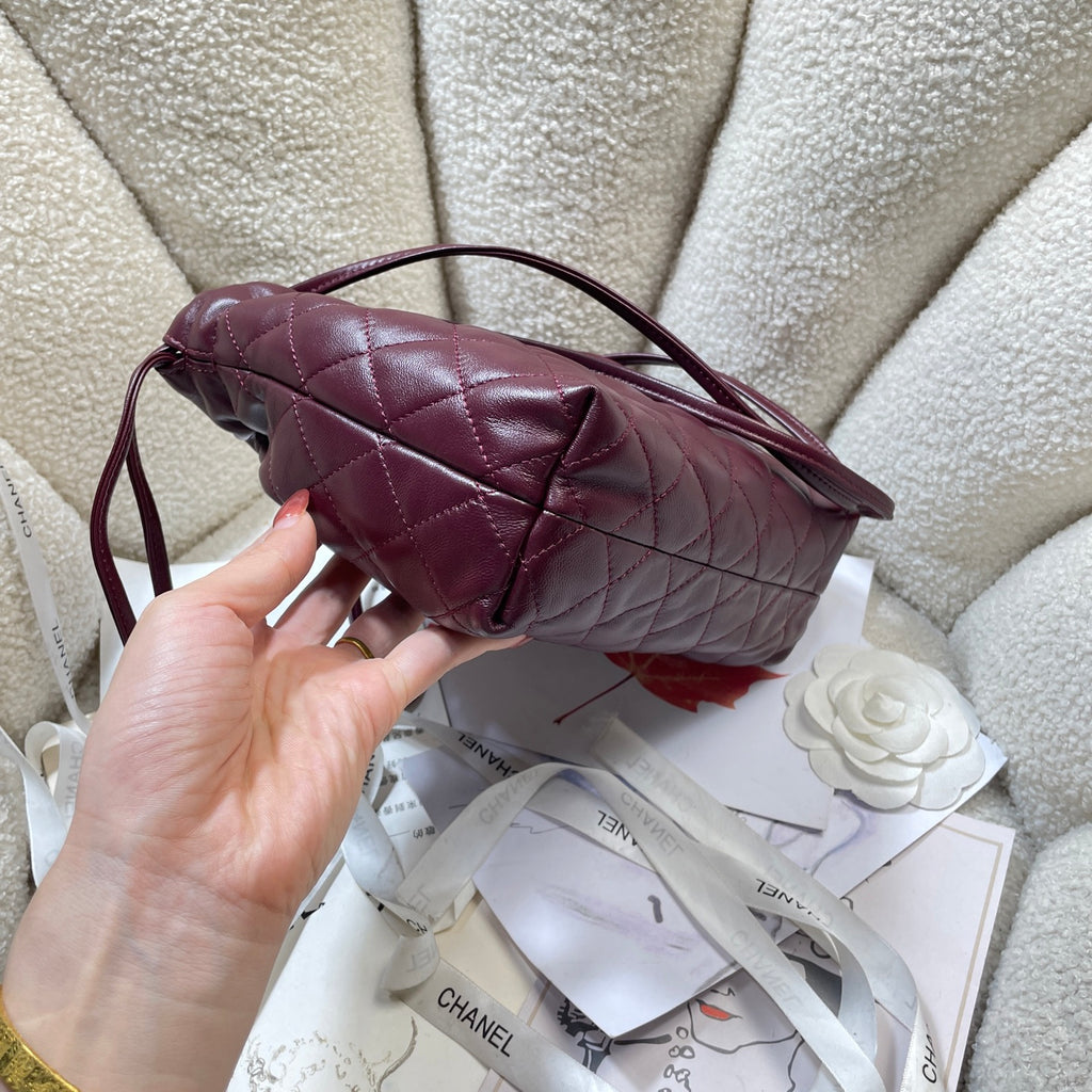 Chanel 25 Small Hobo Bag Burgundy & Gold
