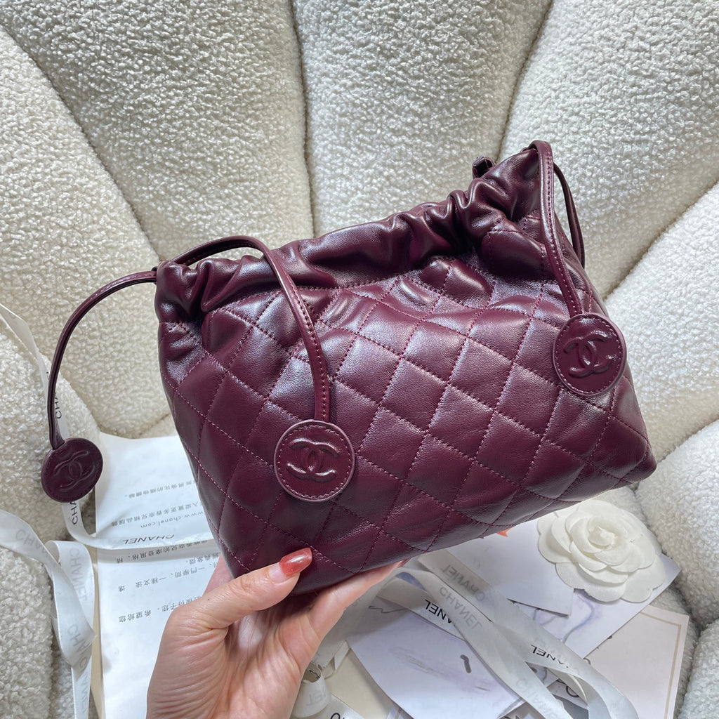 Chanel 25 Small Hobo Bag Burgundy & Gold
