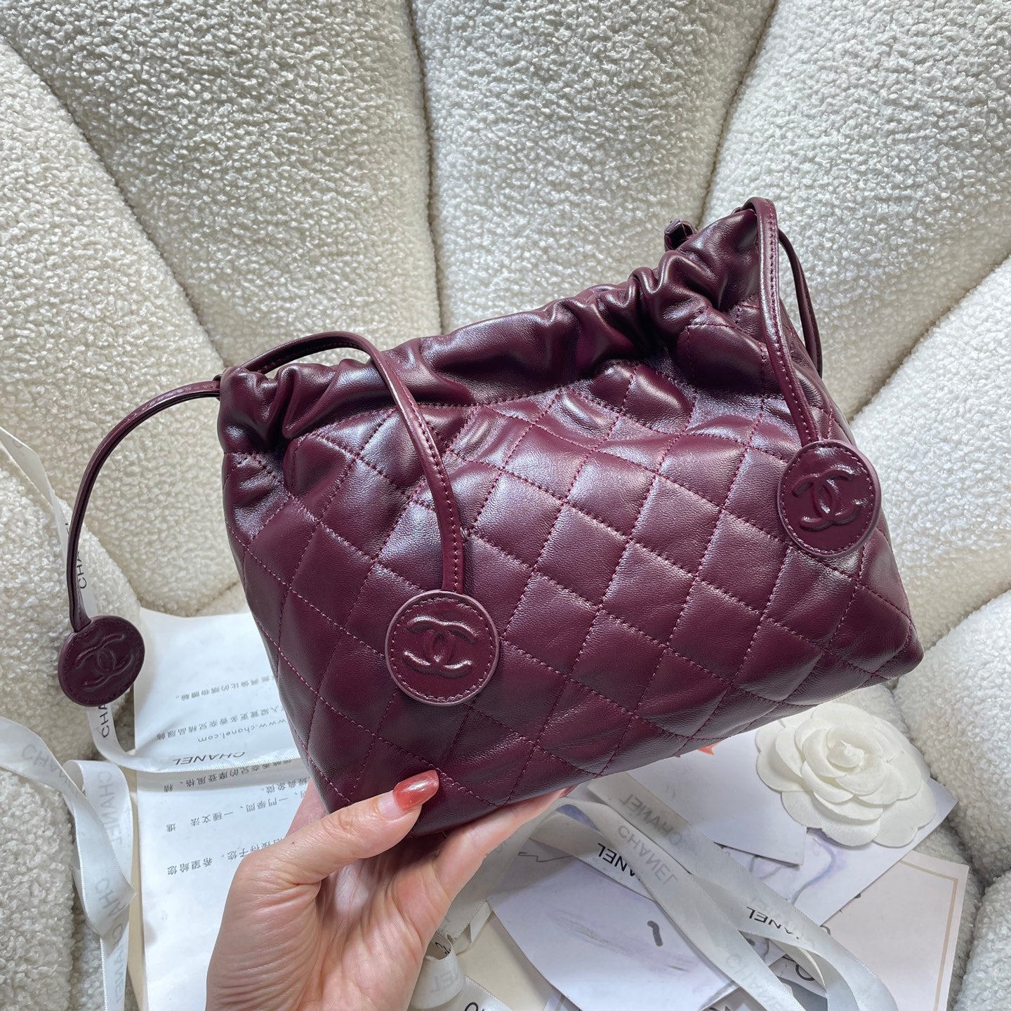 Chanel 25 Small Hobo Bag Burgundy & Gold