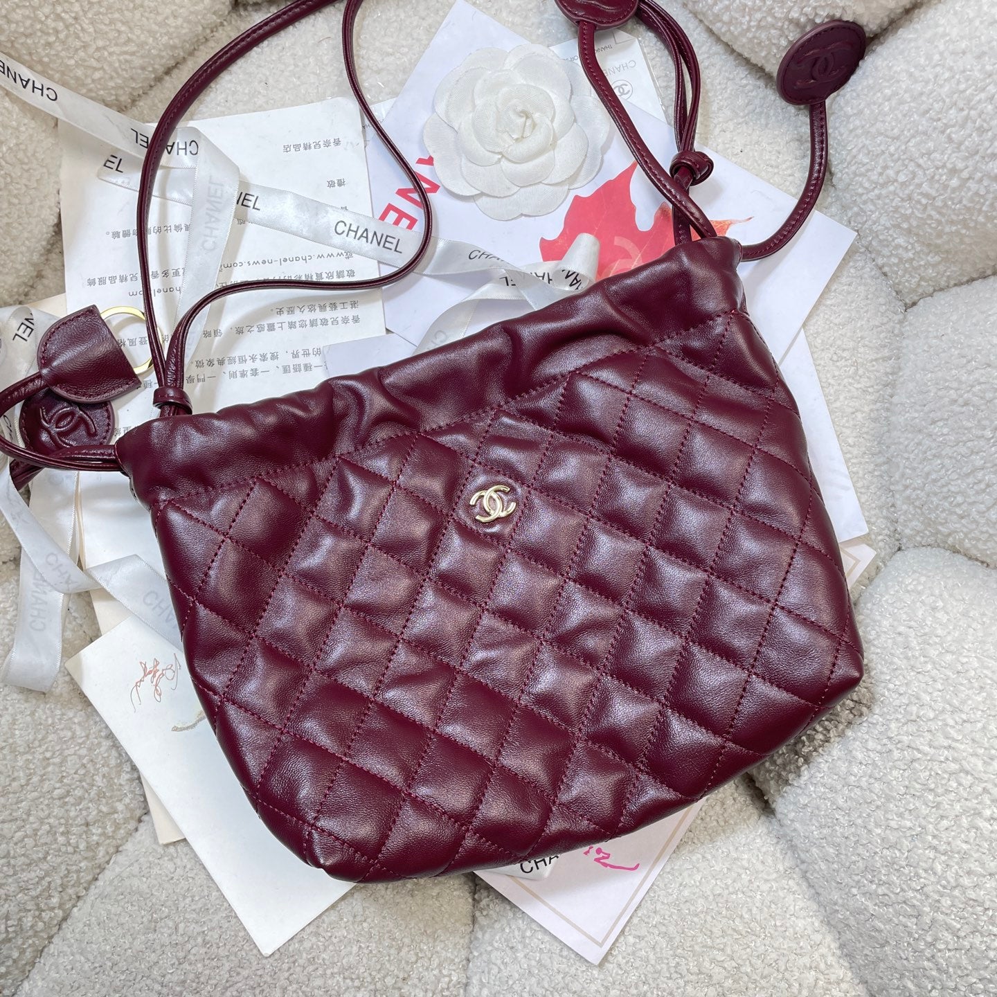 Chanel 25 Small Hobo Bag Burgundy & Gold