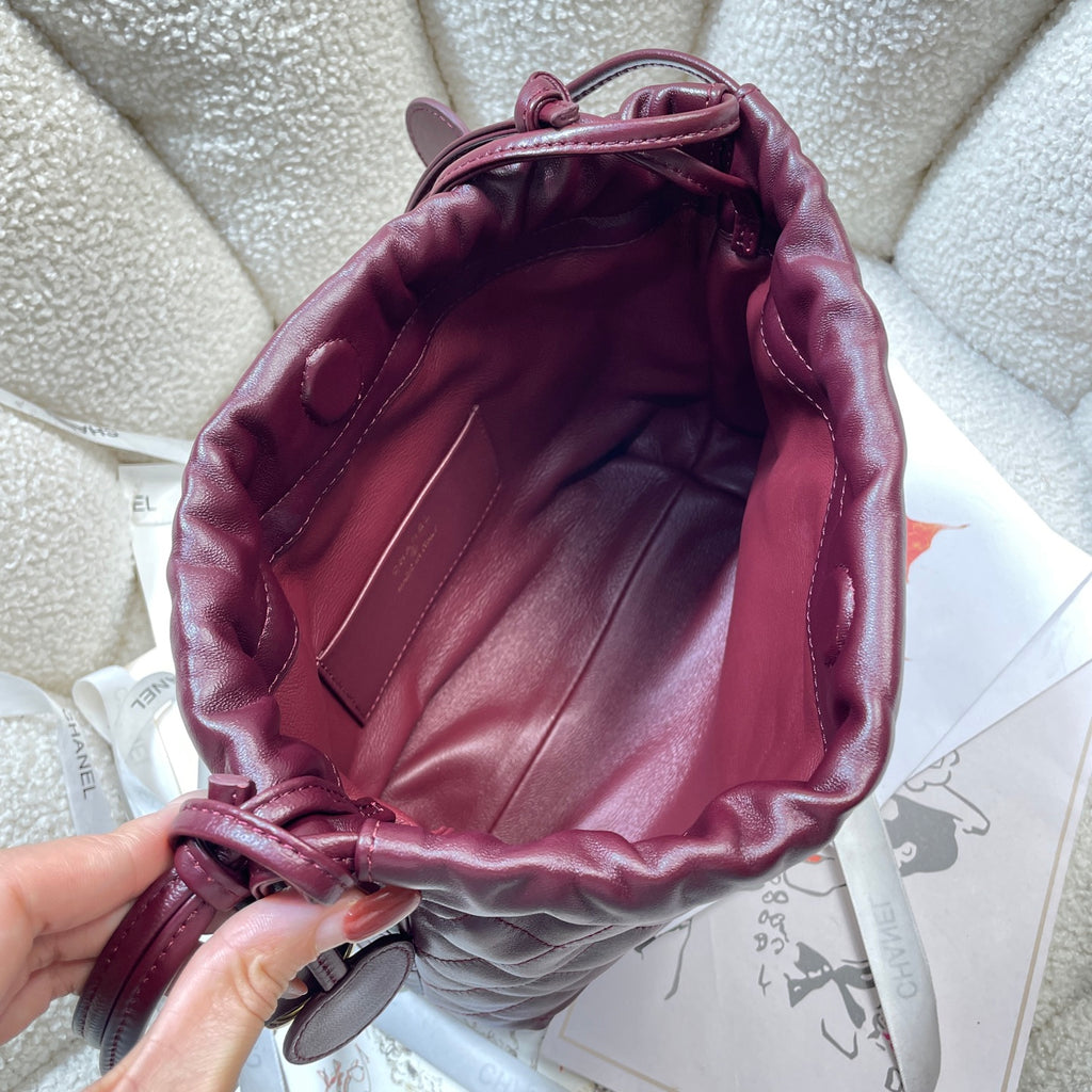 Chanel 25 Small Hobo Bag Burgundy & Gold