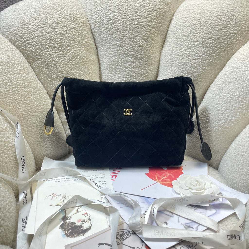 Chanel 25 Small Hobo Bag Black Suede & Gold