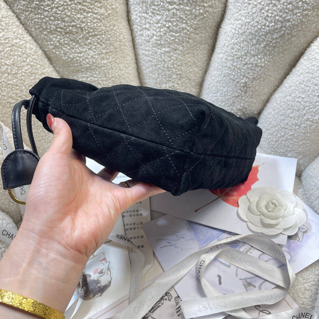 Chanel 25 Small Hobo Bag Black Suede & Gold