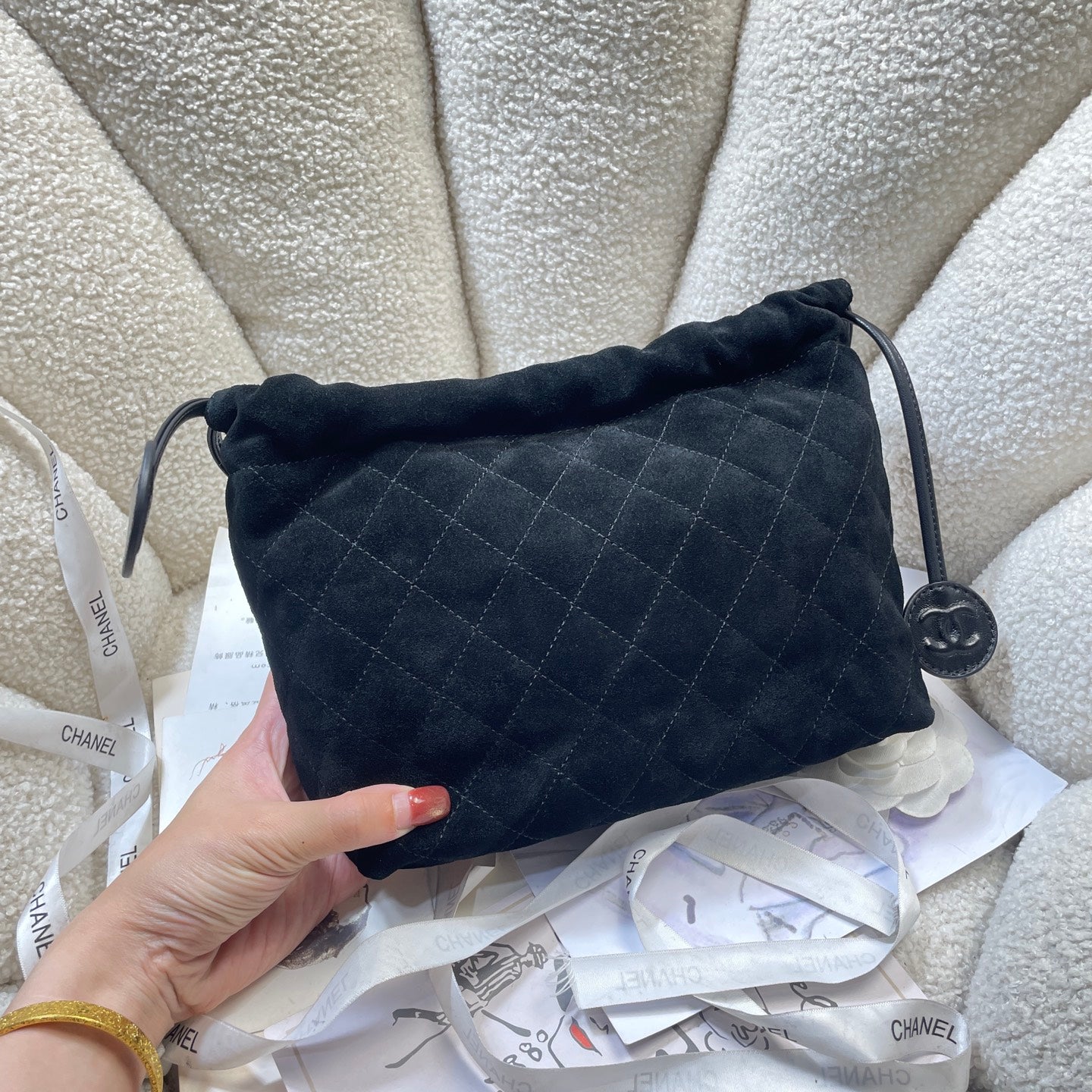Chanel 25 Small Hobo Bag Black Suede & Gold