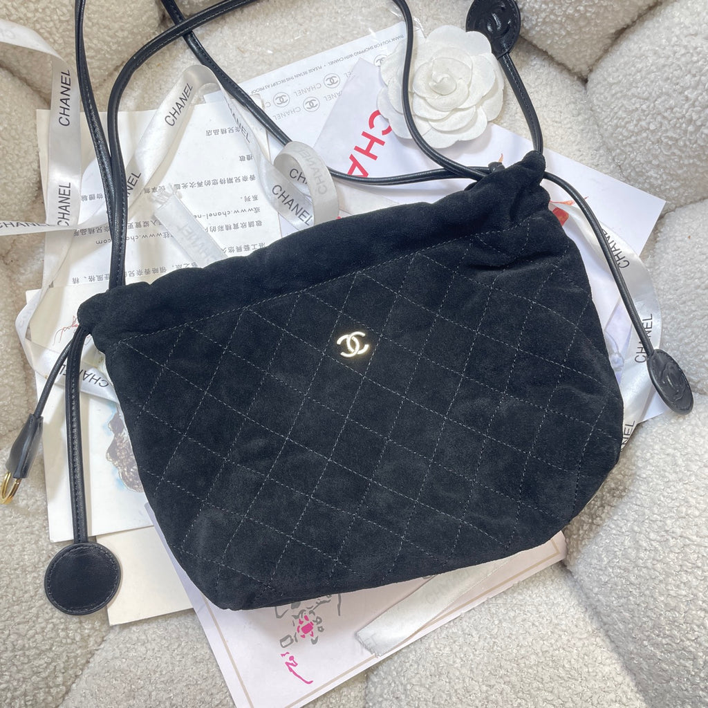Chanel 25 Small Hobo Bag Black Suede & Gold