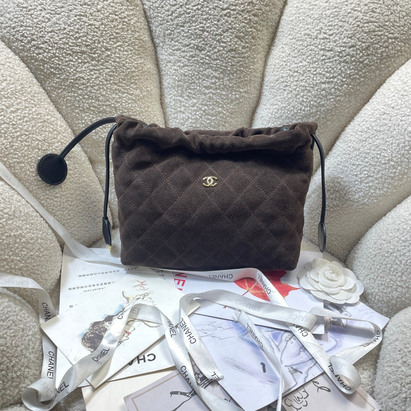Chanel 25 Small Hobo Bag Dark Brown Suede & Gold