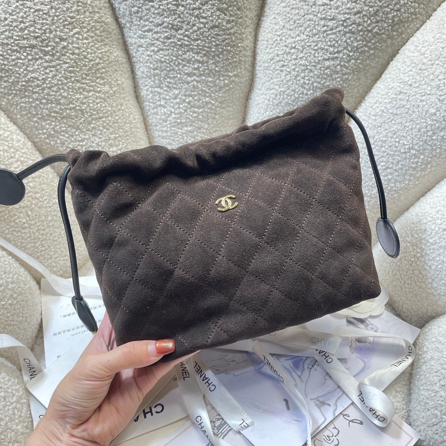 Chanel 25 Small Hobo Bag Dark Brown Suede & Gold