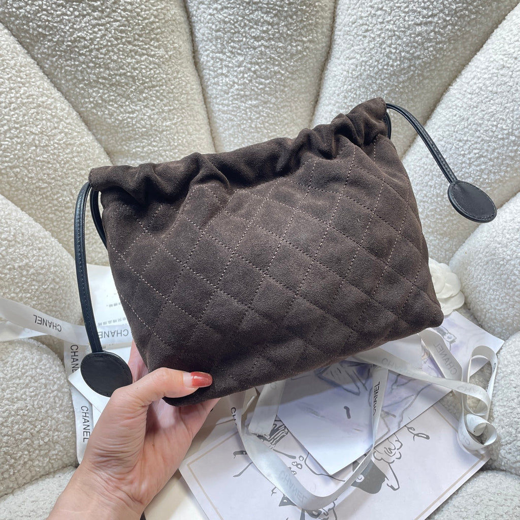 Chanel 25 Small Hobo Bag Dark Brown Suede & Gold